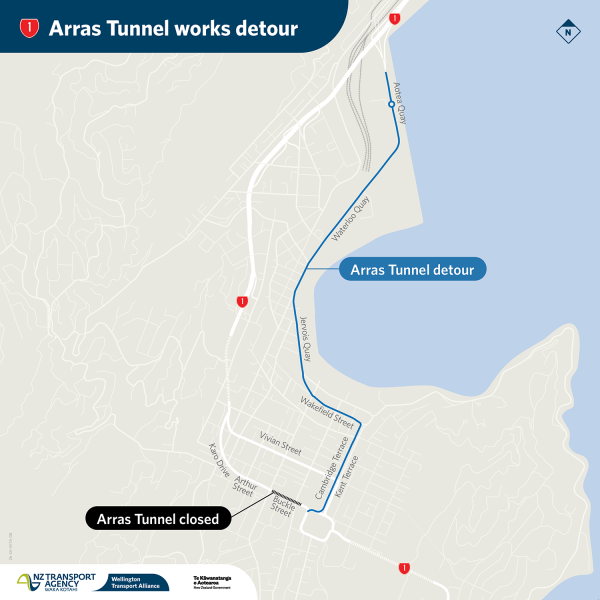 SH1 Arras Tunnel works detour map
