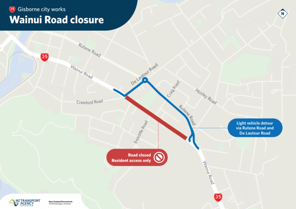 Wainui Road closure detour map
